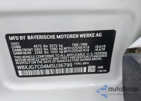 2021 BMW X1 Sdrive28I z USA, uszkodzony, nr VIN WBXJG7C04M5U36799